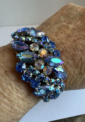 Juliana Aurora Borealis Blue Silver Tone Clamper Bracelet & Clip Earrings