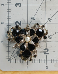 Vintage Arthur Pepper Mode ART Black rhinestone Faux Pearl Flower Trefoil Brooch