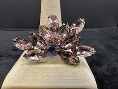 Vintage Mid Century Pink/Purple Rhinestone Brooch Dazzling Stones 2”