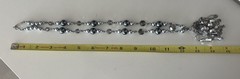 Vintage Silver Tone Beaded Tassel Necklace Gray Crystal Statement Pendant
