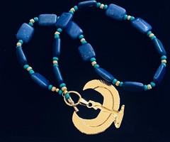 Artisan Necklace Egyptian Revival Goddess Pendant Lapis Gemstone Beads