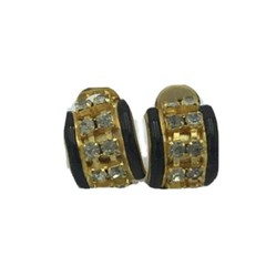Vtg INAR I.N.A.R Italy Rhinestone gold tone clip On Hoop earrings