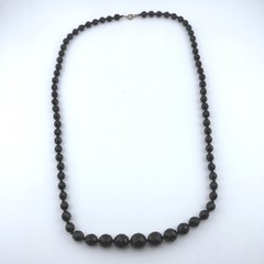 Vintage Black Faceted Glass Bead Graduated Necklace Brass Spring Ring Clasp