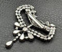 Vintage Art Deco Large Rhinestone Bow Brooch Pin Crystal Dangle Drop High End