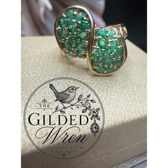 Vintage 10K Gold Natural Emerald Bypass Statement Ring Sz 7 Estate 4.40g