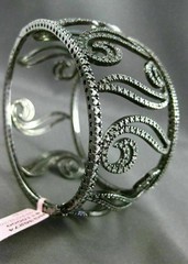 ESTATE WIDE 5.30CT DIAMOND 14K BLACK GOLD 3D FILIGREE MULTI LEAF BANGLE BRACELET
