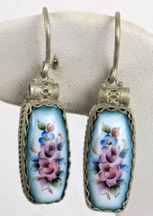 Vtg Russian Rostov Finift Porcelain Enamel Drop Dangle Earrings Double Sided