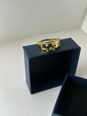 Vintage Green Cubic Zirconia Ring Gold Plated Womens Size 8.5