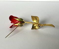 Vintage Rose Flower With Stem Pin Button Size .5 x 3 Inches Nice Quality