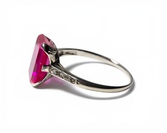 14Kt White Gold Set Ruby Diamonds 1940s