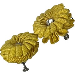 Vintage Antique Woven Yellow Fabric Flowers Floral Screw Back Earrings AS IS