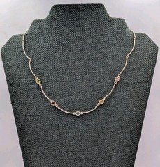 Vtg Sterling Silver Lab Created Gemstones Curved Tube Links 925 Necklace – 17.5″