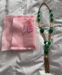 VINTAGE CROWN TRIFARI L’ORIENT ASIAN INSPIRED JADE TASSEL NECKLACE