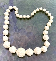Vintage Ivory Celluloid Carved Graduated Rose Beads Necklace + earrings set