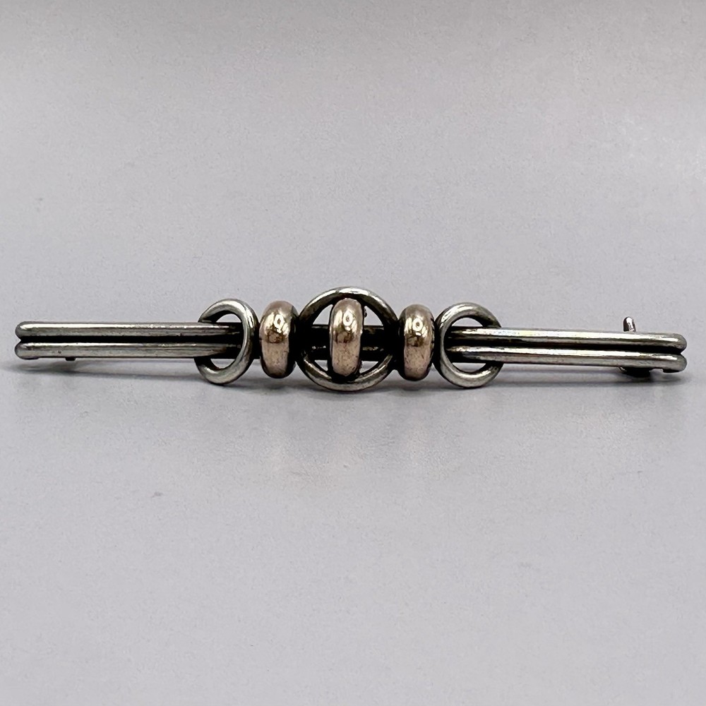Modernist Bar Brooch Theodor Klotz Signed Teka 835 Handarbeit Silver Germany