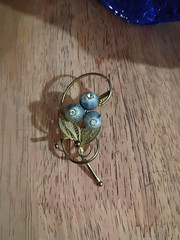 Mid-Century 2-Piece Set Grey Silk Wrapped Bead Necklace & Filigree Berry Brooch