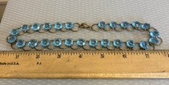 Art Deco Vintage Aqua Blue Lucite Choker Brass Prong Set Anna Wintour Collet 16″