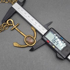Vintage Brass Anchor Pendant Necklace Brutalist Glass Cabochon Statement Piece