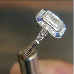Art Deco Style Lab Created Diamond & Sapphire 14K White Gold FN Engagement Ring