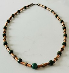 Vintage 1950s-1960s MCM Modernist Malacite And Copper And Brass Accent Choker