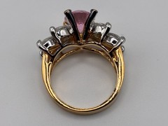 Vintage 1980s Yellow Gold Over Silver Pink Topaz Cubic Zirconia Cocktail Ring.