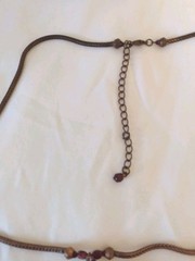 Vintage Dark Rose Gold Tone Metal Necklace w/Wine & Gold Resin Bead Tassel