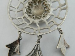 Vintage Lisner Statement Round Dangle Pendant Necklace Open Work Silver Tone