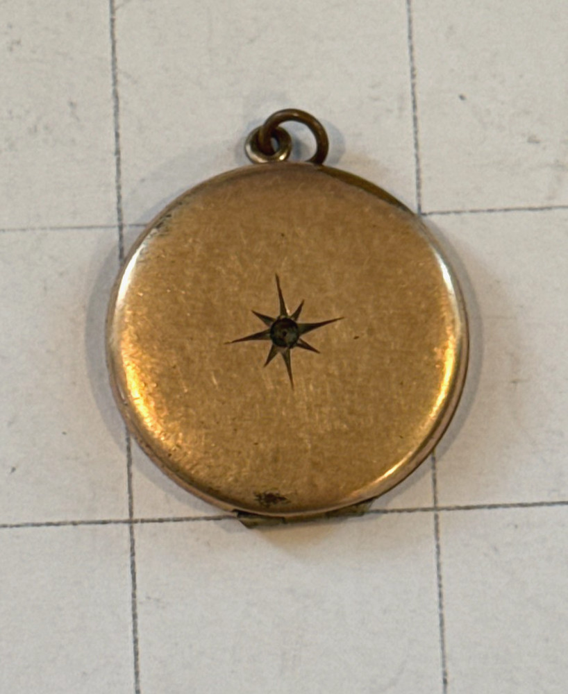 Antique Victorian Gold Filled Starburst Round Photo Locket Pendant c.1900