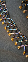 Art Deco Peacock Iridescent Bugle Netted Collar Vintage Necklace 16.5″