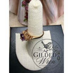Timeless Vintage 10K Gold Natural Amethyst & Diamond Ring | Size 7