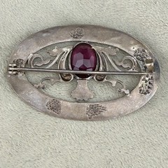 Vintage Sash Pin Brooch Grapes Flower Basket Purple Rhinestone