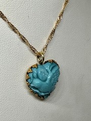 Vintage W. Germany Molded Robins Egg Blue Bird Goldtone Brass Pendant Necklace