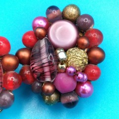 Vintage Japan Multi-Color Clip On Cluster Beaded Earrings Boho Chic