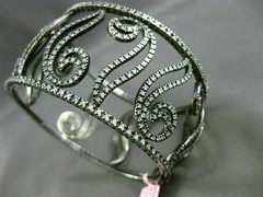 ESTATE WIDE 5.30CT DIAMOND 14K BLACK GOLD 3D FILIGREE MULTI LEAF BANGLE BRACELET