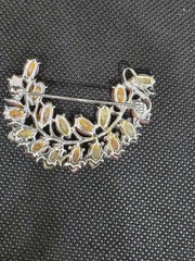 Vintage Lisner Pink White Moonglow Lucite Leaf Brooch Silver Tone Mid Century
