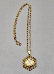Vintage Mercury Dime Pendant Necklace 26 Inch Gold Tone Coin Jewelry