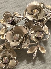 Vintage CORO Gold Tone Clear AB Glass Rhinestone Flower Leaf Brooch Pin