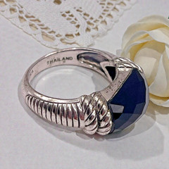 Judith Ripka 925 Sterling Silver Rope Accent Faceted Black Onyx Ring, size 8.25