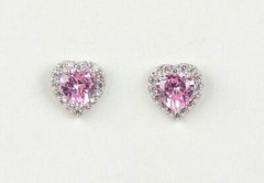 14k Solid White Gold Halo Heart Stud Earrings