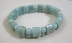 Vintage Light Green/Blue Stone Beads Stretchable Bracelet, Handmade