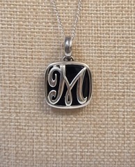 Vintage Sterling Silver & Black Onyx Monogram M Pendant On 18″ Sterling Chain