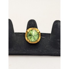 Vintage Glowing Green Rivoli Crystal Cocktail Ring Gold Tone Adjustable Band