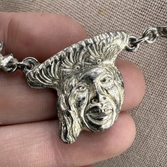 Vintage Peruvian Art Necklace Faces Figural Silver Tone 16”