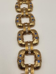 JBK Camrose Cross Blue Crystal Bracelet Gold Plated Bold Textured Open Links