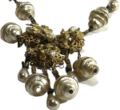 VTG 20s Choker Necklace 15″ Length, Beads, Pearls, Chain, Ornate Pendant