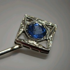 18K & 14K White Gold Antique Art Deco Sapphire Stick Pin