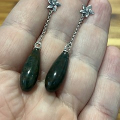 925 Sterling Silver Modern Boho Bloodstone Gem Stone Drop Dangle Earrings