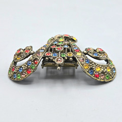 Art Deco Multi Color Paste Rhinestone Gilt Feminist Dress Clip