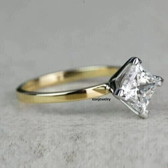 2Ct Princess Cut Lab Created Diamond Wedding Solitaire Ring 14K Yellow Gold Over