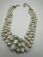 Vintage Japan Multi-Strand Beaded Necklace White And Green/ Blue
